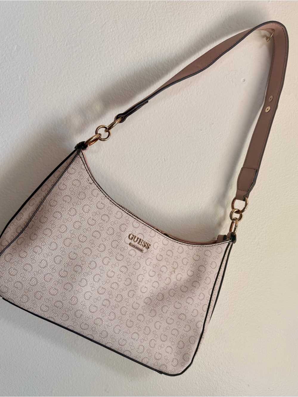 Guess Blush Logo-Print Shoulder Bag with Gold Hardware